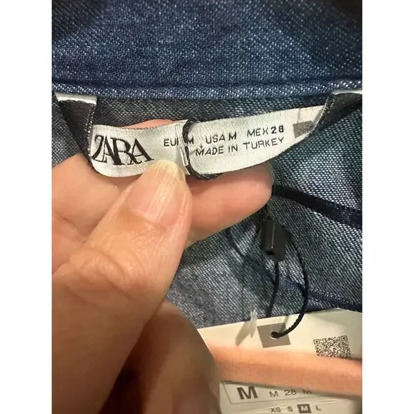 Zara Blue  Double Breasted Puff Sleeve Denim Mini Dress Blogger Favorite NEW - Picture 15 of 16